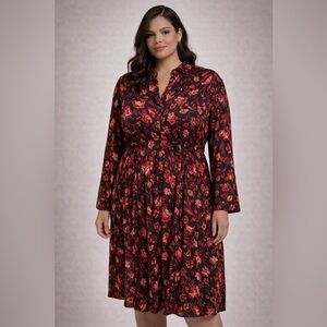 Terra & Sky Red Pink Wrap Sundress with Bishop Sleeves